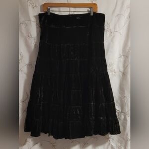 ​Vintage Y2K Bagagge Crushed Velvet Tiered Maxi Skirt Dark Brown Size Large